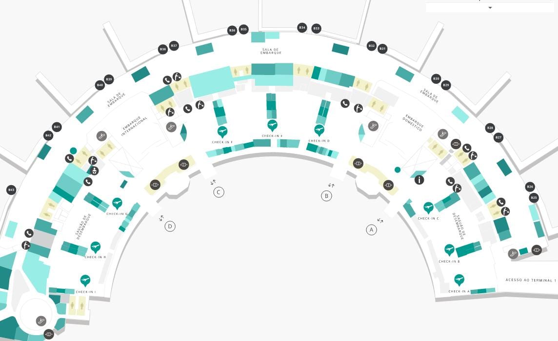 Mappa di aeroporto Galeão Terminal 2 Livello 3