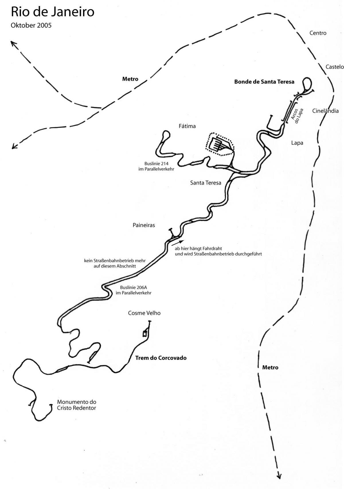 Mappa di Santa Teresa tram Linea 2