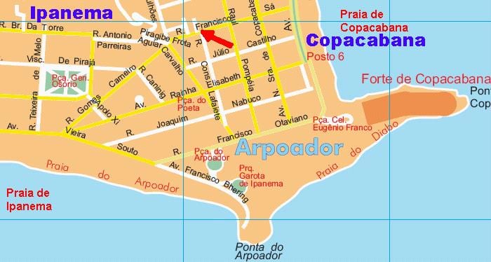 Mappa di spiaggia di Arpoador