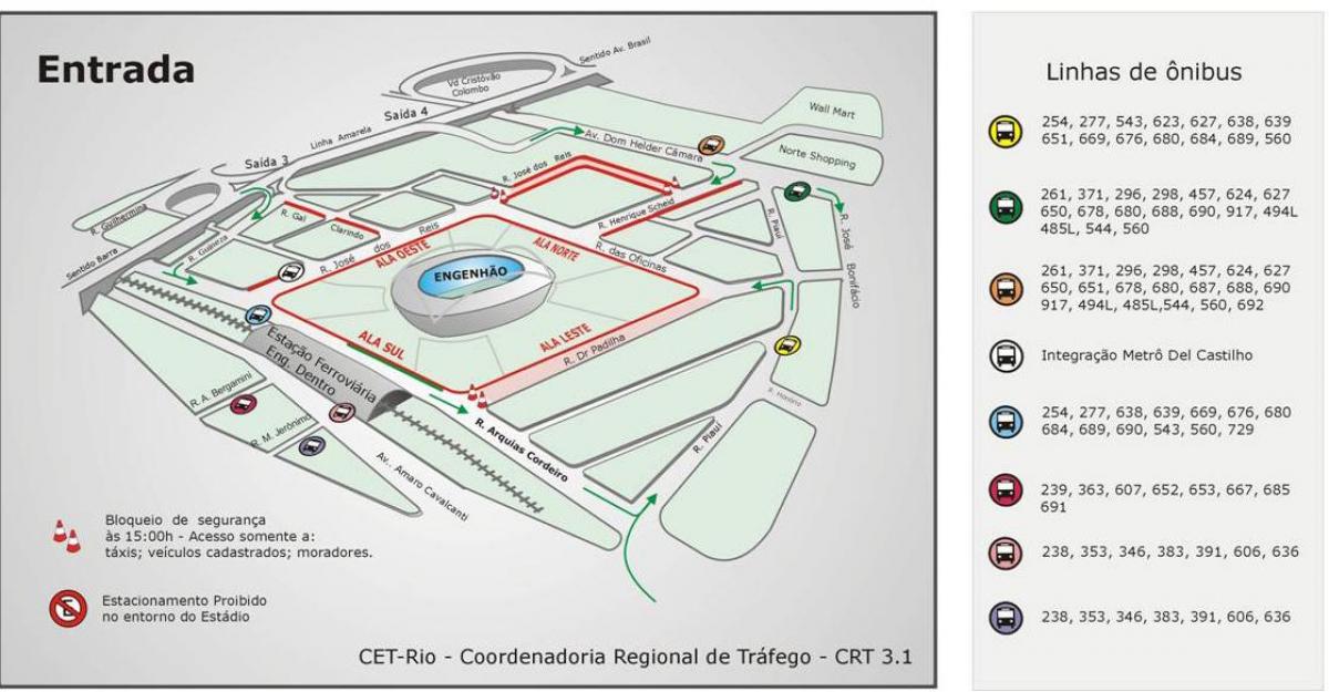 Mappa di stadio Engenhão trasporti